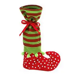 Атлас Бутылки Вина Bag эльф стопы в горошек-Рождество праздник подарков мешок конфет Носки для девочек чулки
