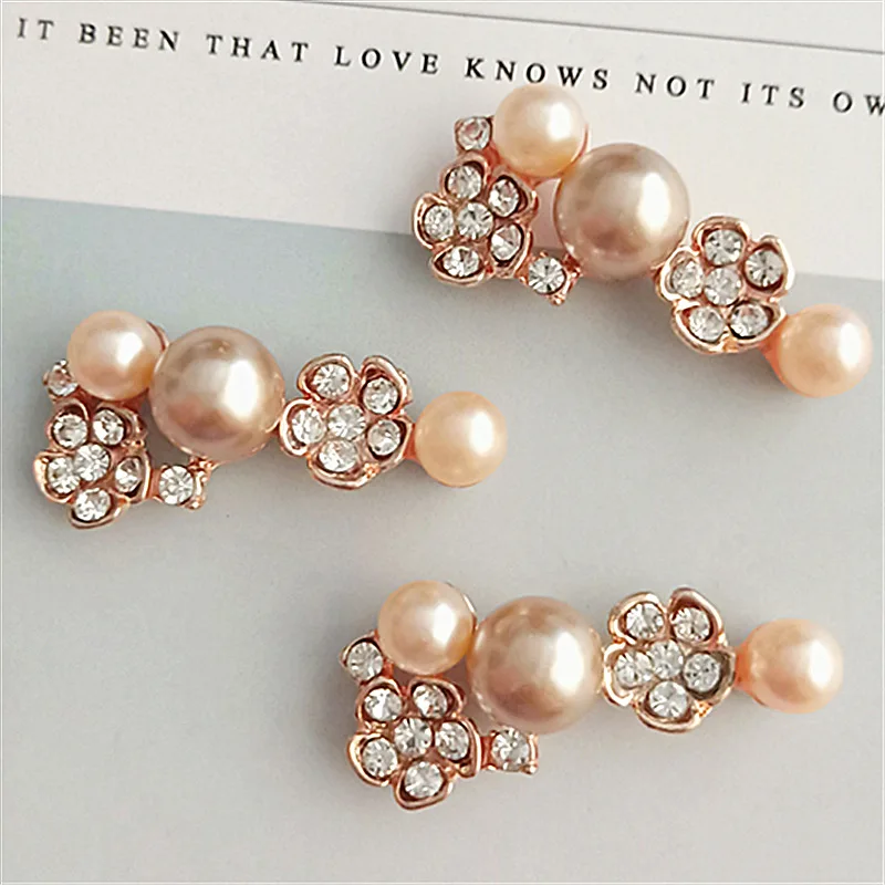 

20 PCS 17*35mm Fashion Metal Alloy KC Gold Imitation Pearl Rhinestone Flowers Connectors Charm For Jewelry Making