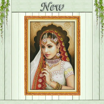 

Oriental beauty red India patterns girl 11CT counted printed on canvas DMC Cross Stitch kits 14CT needlework Set DIY embroidery