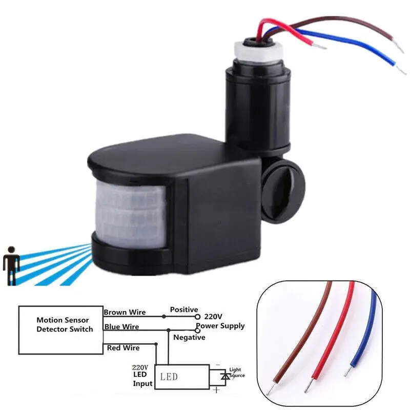 Прочный ED Открытый 110-220V Автоматический инфракрасный PIR Сигнализация Движения Сенсор детектор настенный светильник переключатель 140 ° С светодиодный светильник расходные материалы