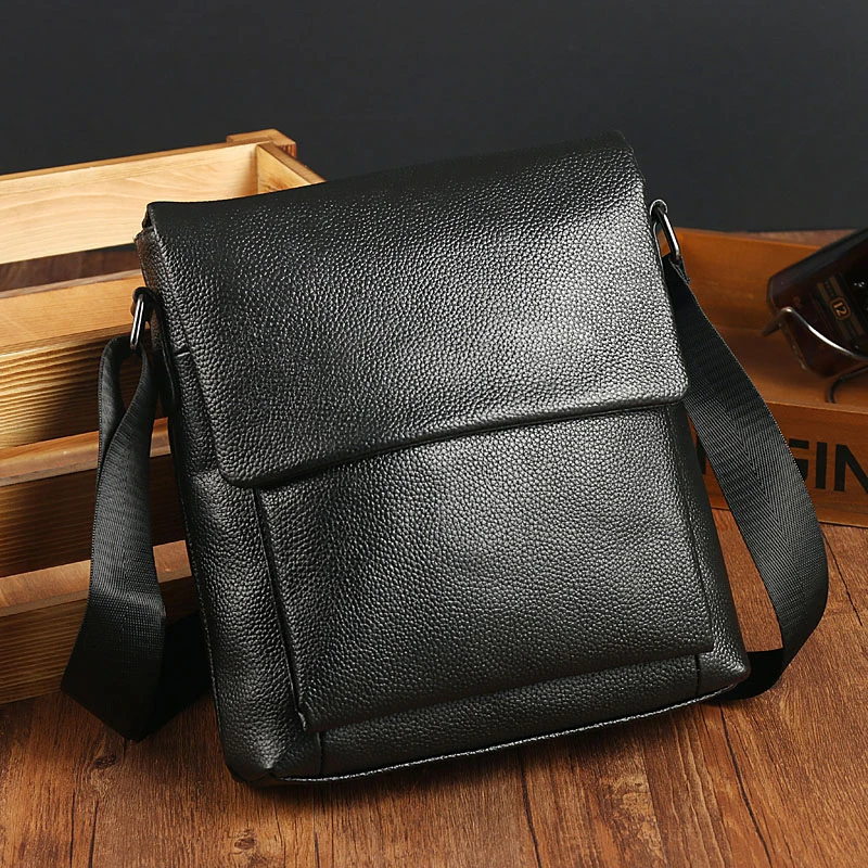  TIANHOO 100% genuine leather messenger bag men genuine leather bag Litchi pattern crossbody flap sh - 32896702801