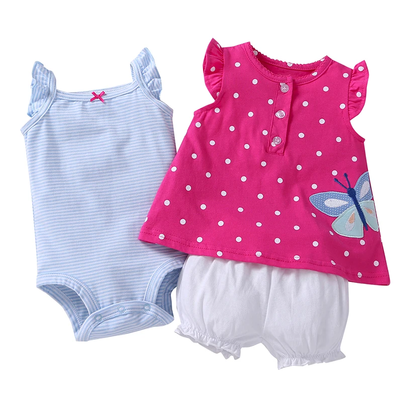 

3 Sets Of 100% Cotton Newborn Girls In Spring And Summer Print Set Sleeveless O-neck Baby Girl Clothes Children's Clothing Baby