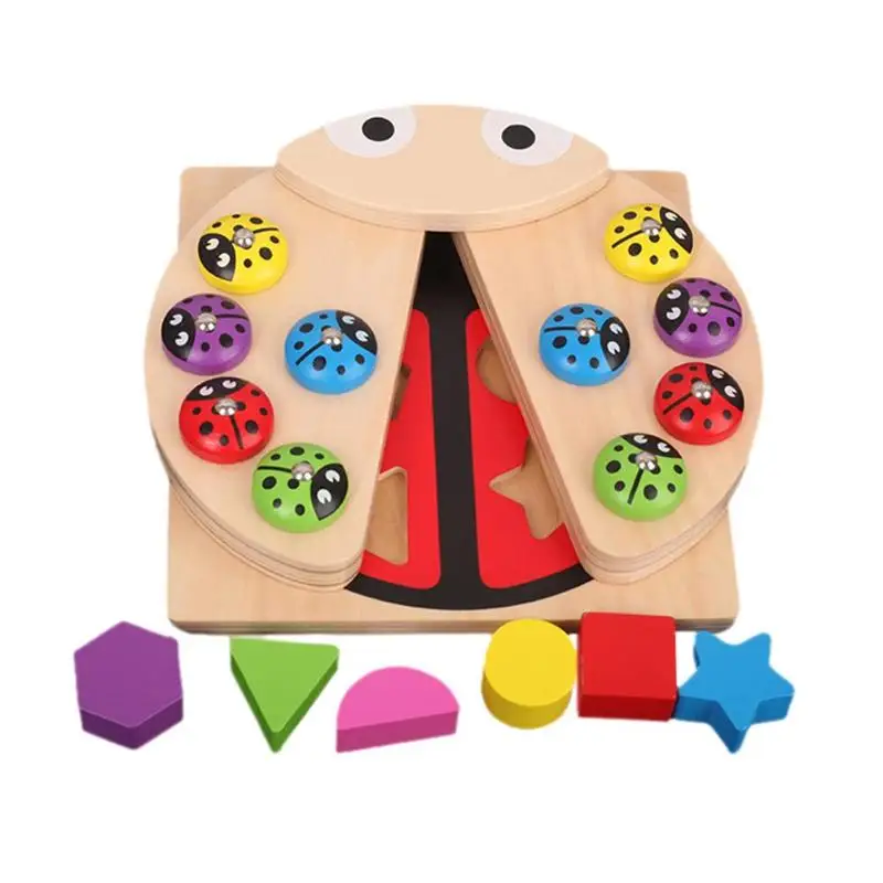 Baby Fishing Toy Set Children Magnetic Wooden Puzzle Catch Ladybug Game Baby Color Shape Cognitive Education Toys Early Learning