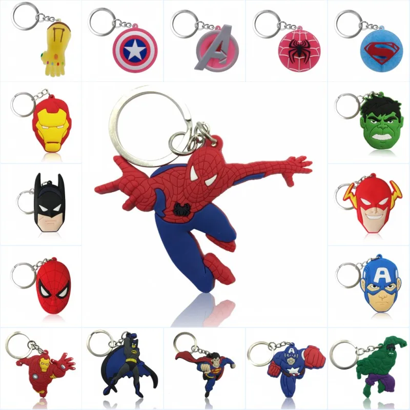 

1pcs Avenger Keychain PVC Key Ring Superhero Trinket Key Chain Iron Man Hulk Spiderman Key Holder Chaveiro Kids Gift Party Favor