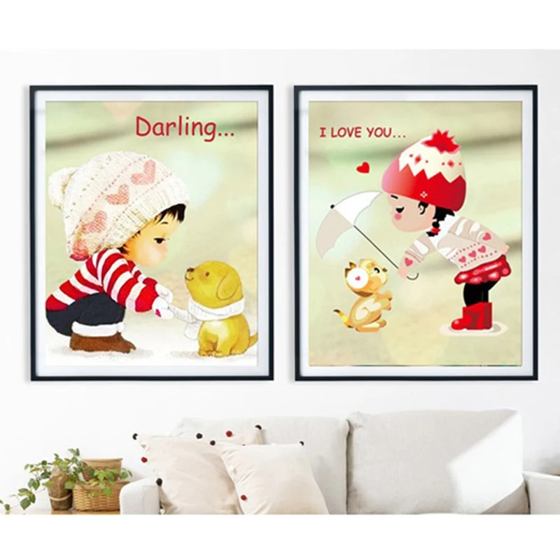 

Cartoon Little Girl And Boy Diamond Painting 2pcs Embroidery Beaded Cross Stitch DIY Round Diamond Full Rhinestone Wall Decor