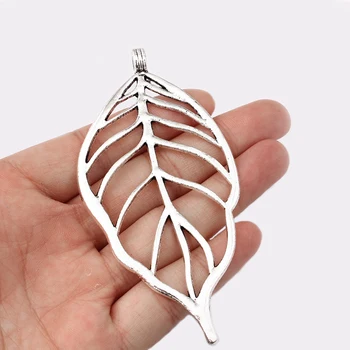 

2Pcs Antique Silver Color Large Open Hollow Leaf Leaves Charm Pendant for Necklace Jewelry Findings 95x46mm