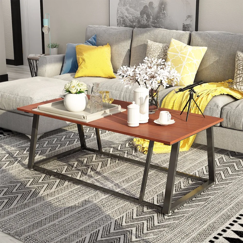 Dewel Coffee Table Cocktail Table with Storage Shelf Sofa Table Rustic End Table for Living Room 47 inch