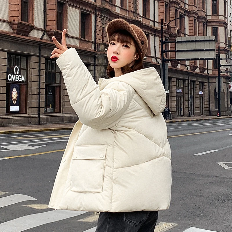 Женская зимняя куртка-парка новая Толстая теплая куртка с капюшоном повседневные однотонные приятные куртки для женщин