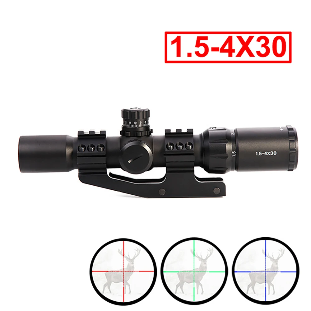 

1.5-4x30 Riflescope Tactical Optical RGB illuminated Mil-dot Reticle With Offset Weaver Mount Hunting Rifle Scopes Fit VEG47 T15