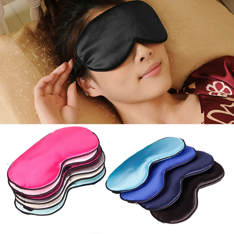 

1Pcs New Pure Silk Sleep Rest Eye Mask Padded Shade Cover Travel Relax Aid Blindfolds 10 Colors Normal Eyeshade #245327