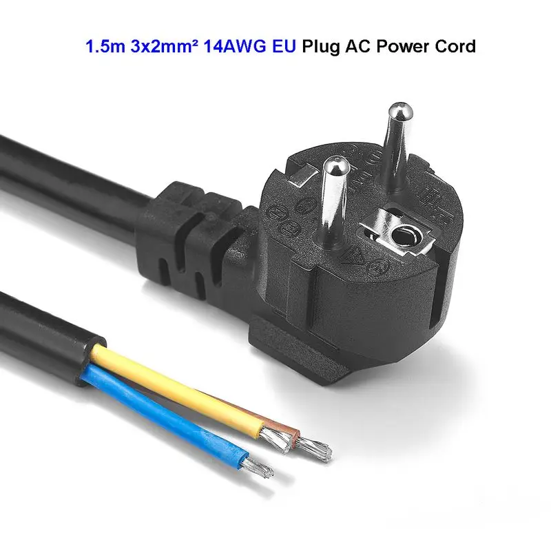 ЕС Европейский мощность кабель 2 зубец AC ПИТАНИЕ УДЛИНИТЕЛЬ 1 5 м 14AWG мм для