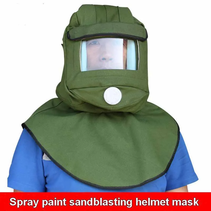 

Protective mask hood Spray paint Sandblasting dust Shockproof Protective hood green canvas ventilation Shawl cap mask