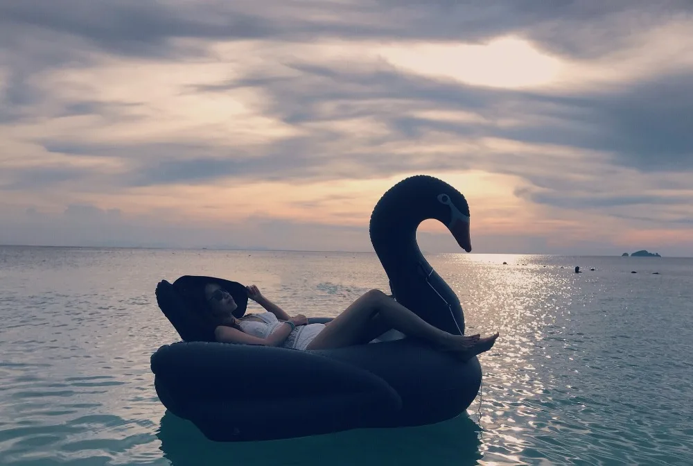 Black golden color swimming tube pool vison water float inflatable party toys air huge inflatable sea 190cm swan Beach (6)