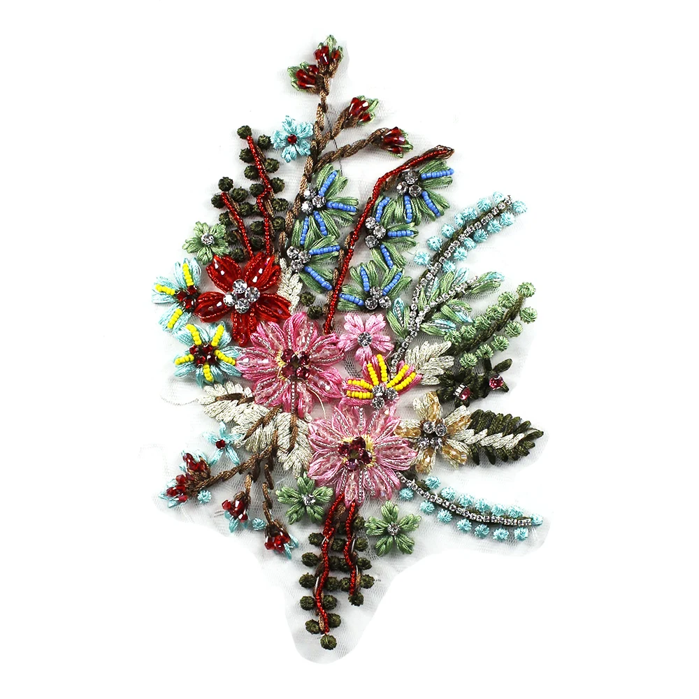 5piece Bead Diamond Embroidery Flower Net Patches Crystal Applique