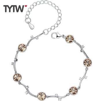 

TYTW S925 Sterling Silver Bracelet Crystals from Austrian Golden Shadow Bracelet Leaf Flower Gift Women Lady Jewelry