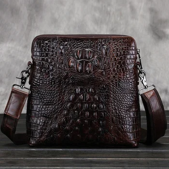 

Vintage Men Genuine leather Handbags Real Cowhide Crocodile Style Shoulder Bags Designer Crossbody Messenger Business Bag Pouch