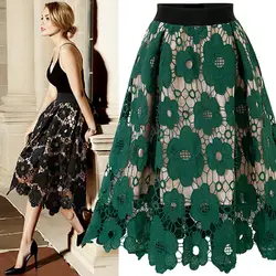 Женская юбка с кружевом длиной выше колена, женская мягкая эластичная Расклешенная юбка с принтом, женская элегантная юбка faldas mujer moda 2019
