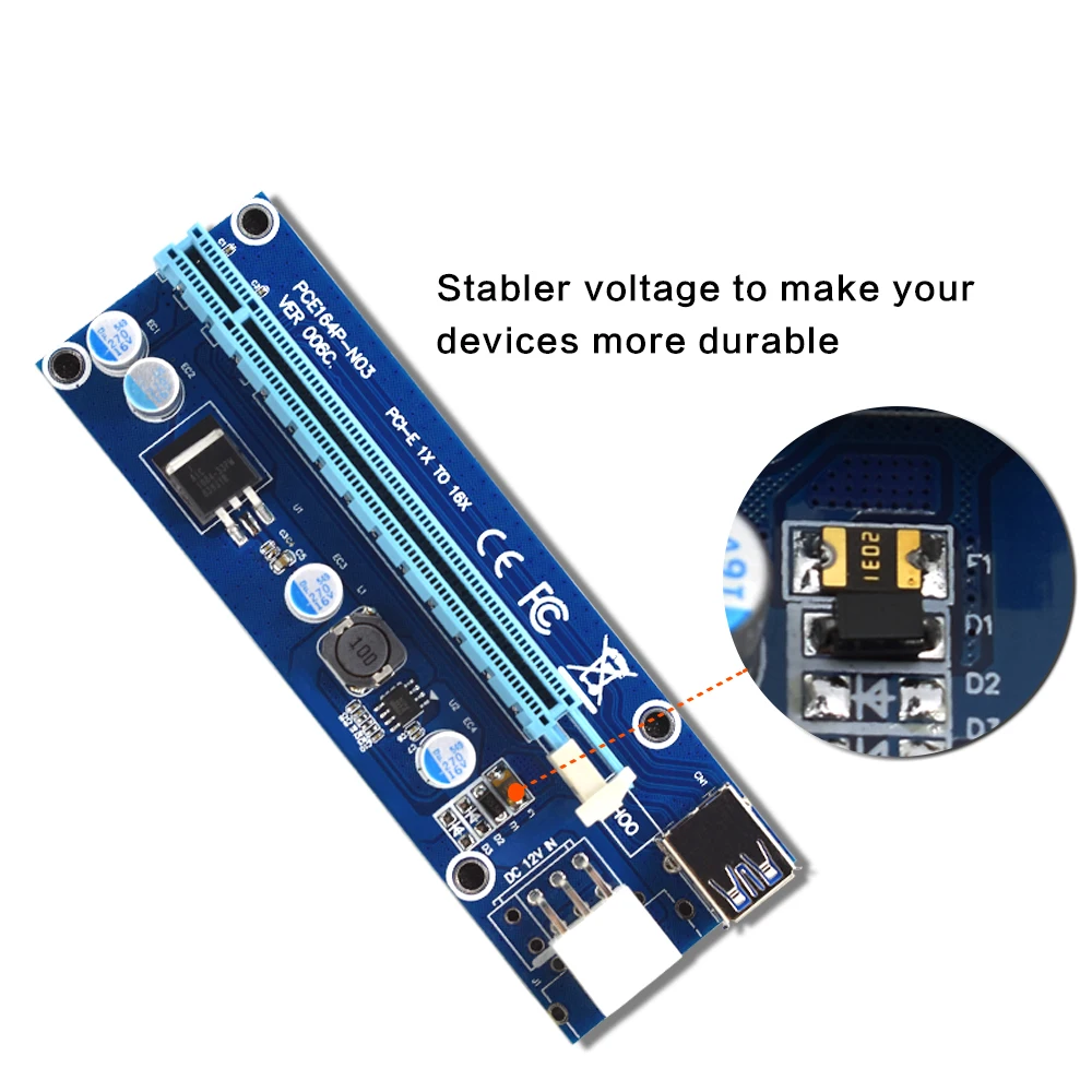 10pcs TISHRIC VER006C 1x to 16x PCI Express PCIE PCI-E Riser Card 006C Extender 60cm USB 3.0 Cable SATA to 6Pin BTC Mining Miner-2