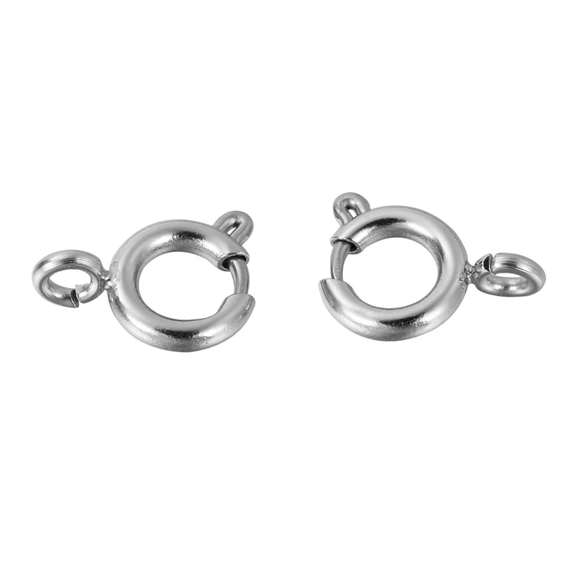 

5PCS Silver Tone Stainless Steel Spring Round Clasps with Closed Ring