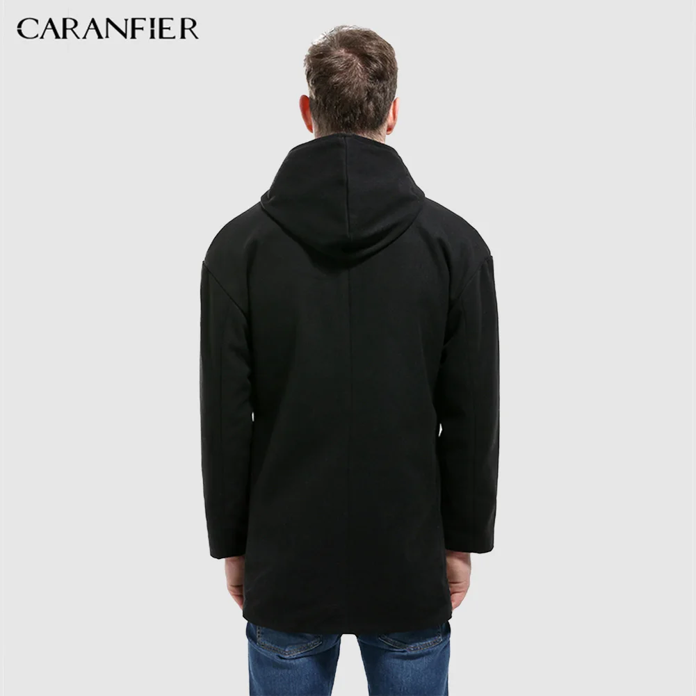 CARANFIER Новинка зимы Мужской Тренч с капюшоном модный тонкий Топ Качество Пальто
