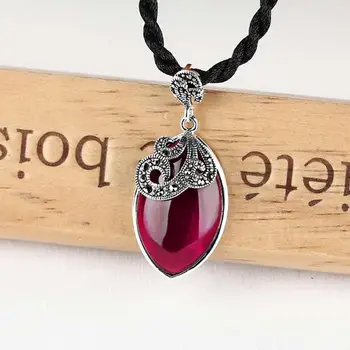 

New red with S925 silver water drop pendant fashion red stone pendant 37*17mm
