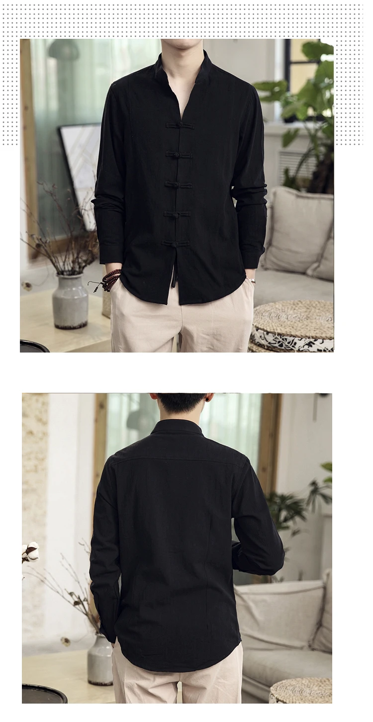 Sinicism Store Men Clothes Man Cotton Linen Casual White Shirts Long Sleeve Shirts Male Chinese Style Solid Shirts