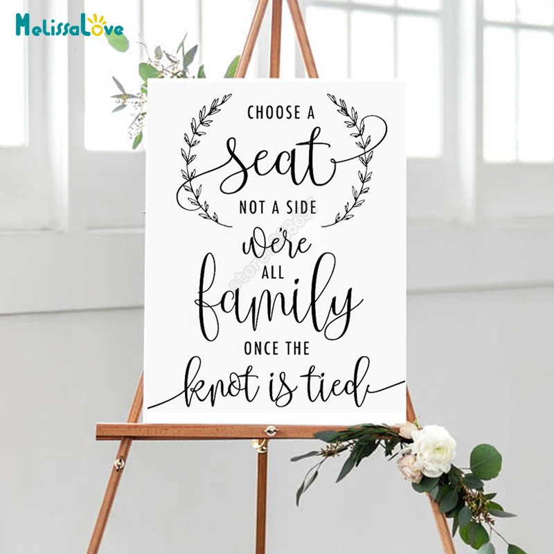 Pink Choose Seat Not Side All Family Knot Tied Personalised Wedding Sign 