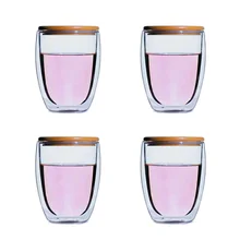 JANKNG 4 шт./компл. Горячая Прозрачный двусторонний слой стеклянная чашка с крышкой чая термостойкая чашка кофе Герметичная Кружка Чашка посуда для напитков
