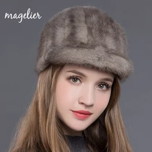 Magelier, шапки из натурального меха для женщин, зимние, теплые, белые, Роскошные, натуральный мех норки, Остроконечные шапки, модный бренд, козырьки, Новое поступление MZ001