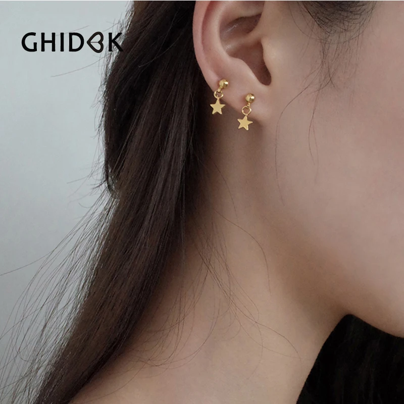 GHIDBK простой золотистый крошечная звезда шар серьги со шпилькой для женщин