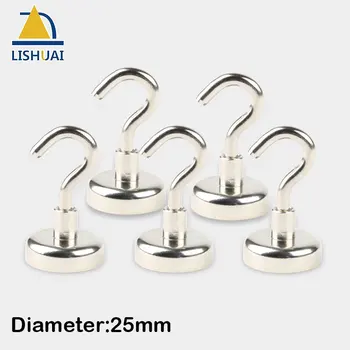 

LISHUAI 5pcs/Lot D25 Strong Circular Magnetic Hook/Heavy Duty Neodymium Magnet Hanger for Home&Car Rare Earth Super Power Holder
