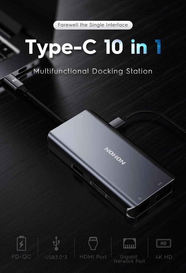 NOHON usb-хаб 3,0-Мульти USB C концентратор HDMI адаптер аудио NIC порт для MacBook huawei mate 20 Pro type C концентратор USB-C док-станция