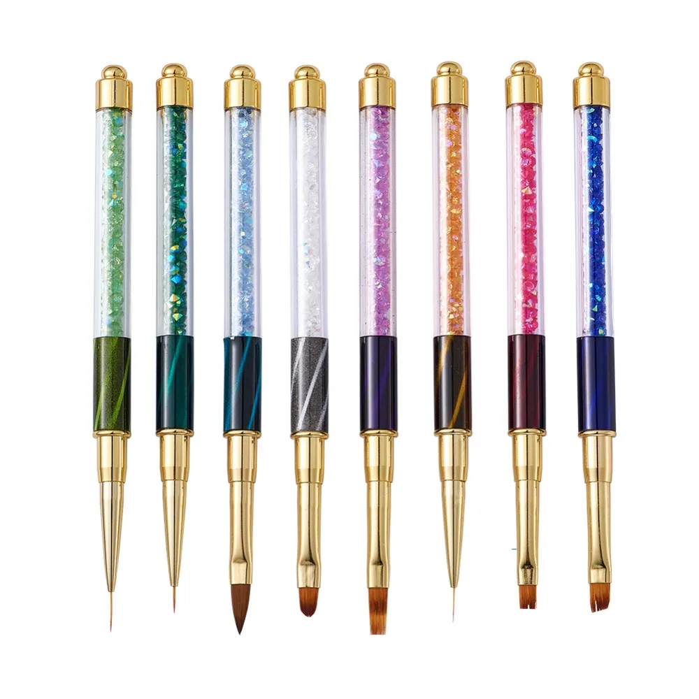 

8pcs/set Cat Eye Rhinestones Nail Art Tool Brush, Gradient Drawing Painting Pen, Manicure Tools, Mixed Color, 177x10mm