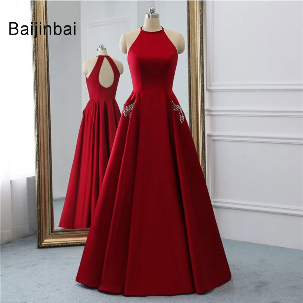 

Baijinbai Sexy Prom Dresses 2019 O-neck Beading Party Dress Sleeveless Evening Formal Gowns vestido de festa longo Real Photos