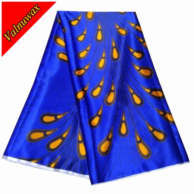 

Blue color Wax Hollandais style prints 100% Polyester 5yards Satin Printed Fabric for Sewing Wedding QD