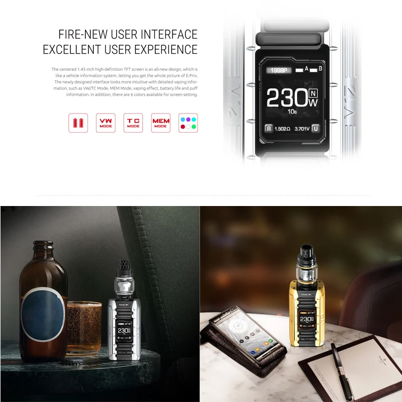 Оригинальный SMOK E priv 230 Вт TC комплект с 8 мл/2 мл TFV12 Prince Tank & использует V12 Mesh Coil VS Smok X