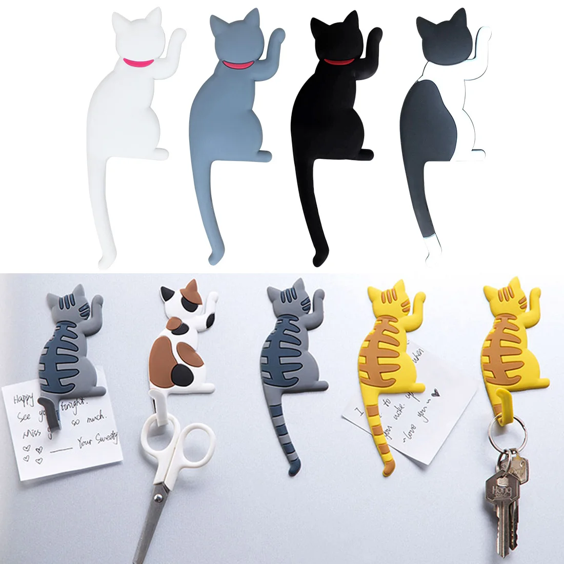 

Cute Magnetic Unique Multifunctional Cat Dog Wall-hung Key Fridge Sticker Refrigerator Magnet Hook Door Home Decorations