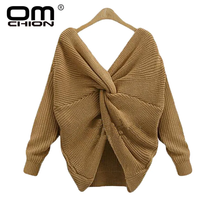OMCHION Pull Femme 2018 свитер с глубоким V-образным вырезом и завязкой женский сексуальный
