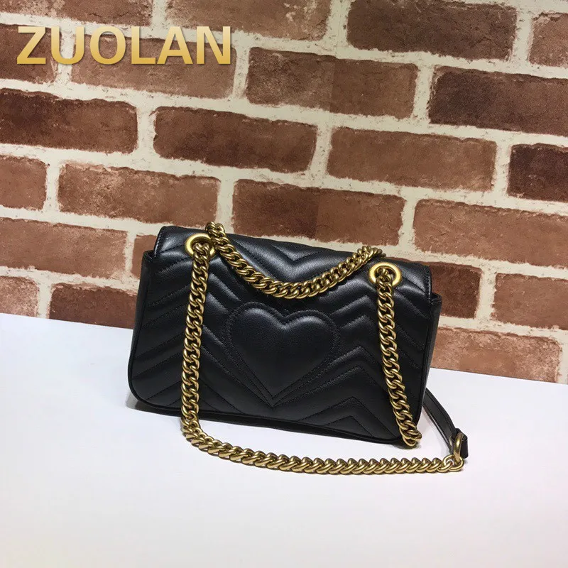 

Genuine Leather Female Cow Skin Handbags Peach Heart Wavy Chain with A Single Shoulder Slanting Clutch Simple Mini Women Bag