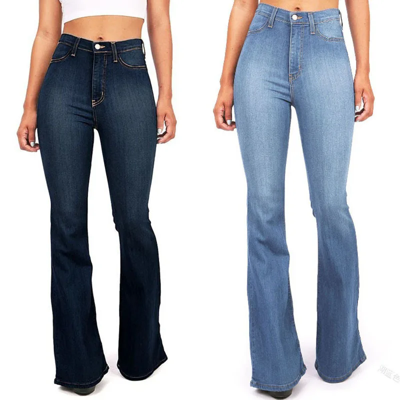 Plus Size Slim Juniors Boot Cut Wide Leg Jeans Women Fashion Trousers Flared Pants Ladies Casual 