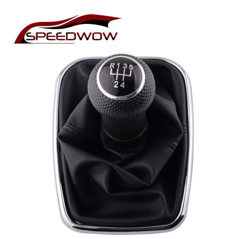

SPEEDWOW PU Leather Shifter Stick Gear Shift Knob 5 Speed Car Gear Shift Collars Covers For Volkswagen VW Golf 4 2003-2008