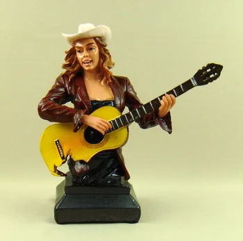 

American West Country Pub Band Guitar Player Cowgirl Bust Figurine Decor Resin Lead Vocalist Sculpture Art and Craft Ornament