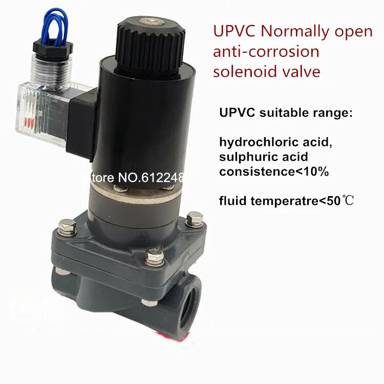Normally Open UPVC Solenoid Valve Corrosion Acid Resistance Valve DN15
