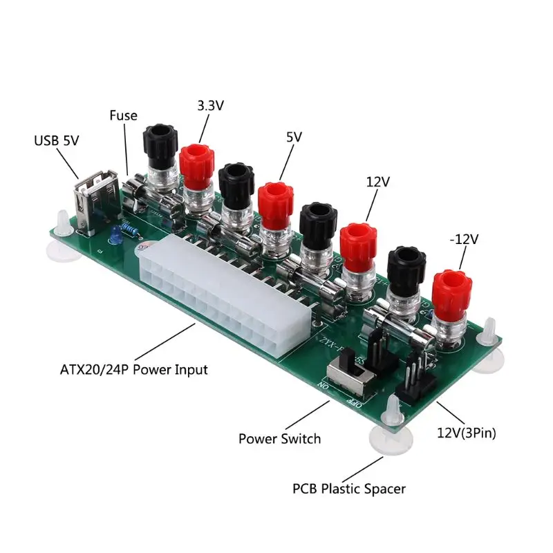 ATX Benchtop Computer Power Supply Electric Circuit 24Pins Breakout Board Module DC Plug Connector USB 5V 3