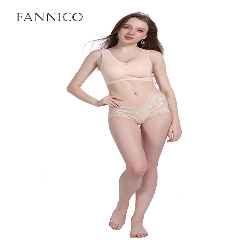 

Fannico women sexy lace triangle cup underwear set, women wireless thin cotton breathable comfortable underwear