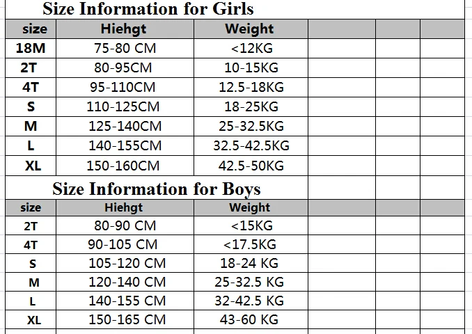 size boys