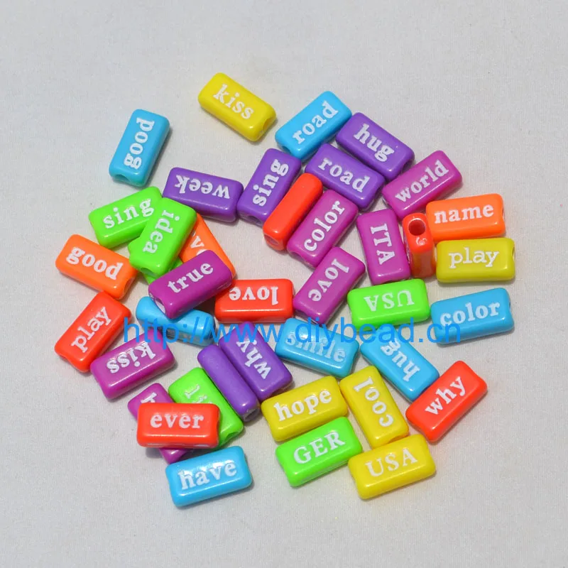 

100pcs DIY Fashion Jewelry Accessory Bracelet Department Words Acrylic Beads 15*7MM Rectangle Mix Color Letter Beads