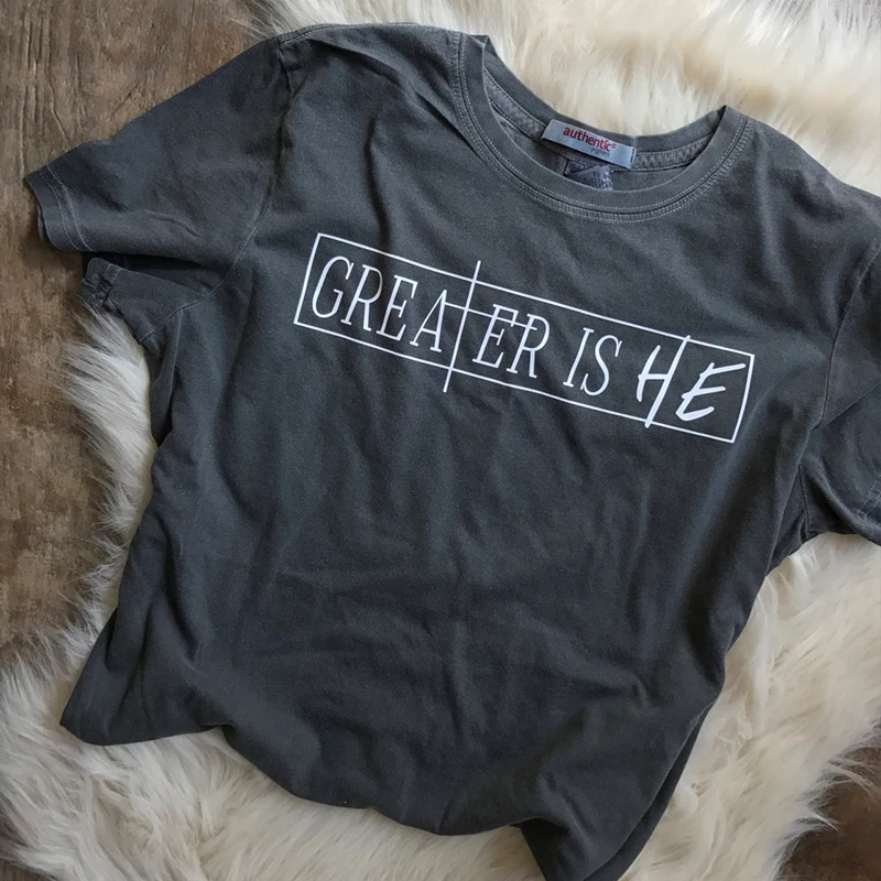 Casual Short Sleeve Tee Greater Is He Tumblr Graphic T Shirt Women ...