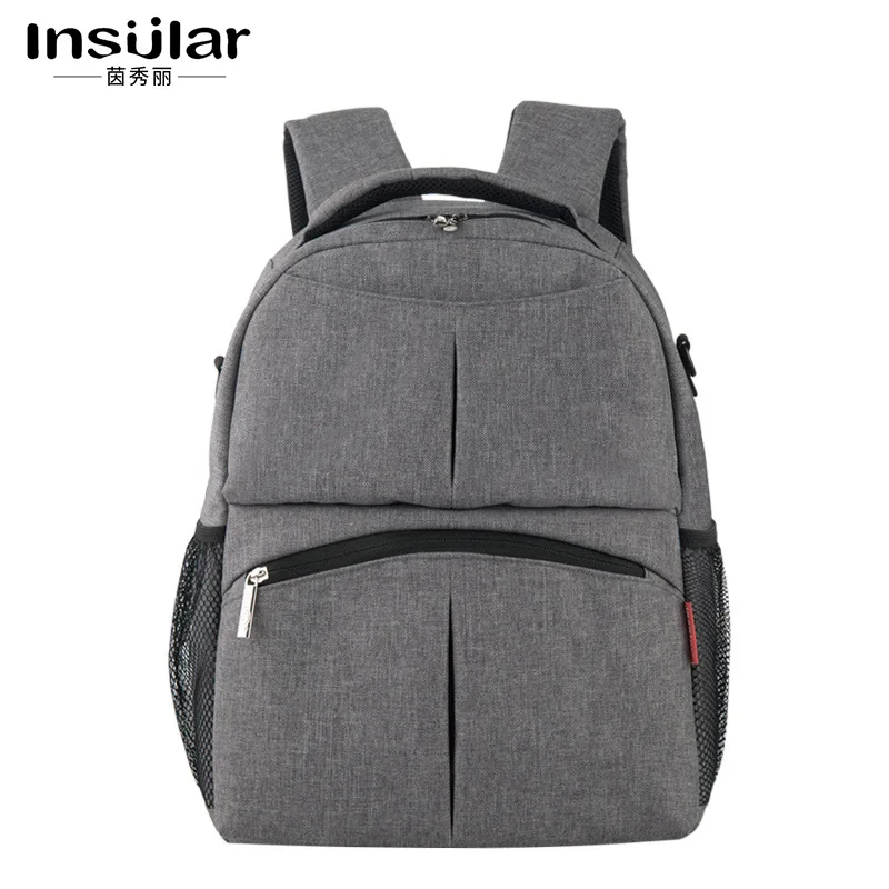 

INSULAR Flax Multi Function Mummy Bag Backpack Shoulder Bag Backpack Oxford Cloth Baby Feeding Diaper Bag T