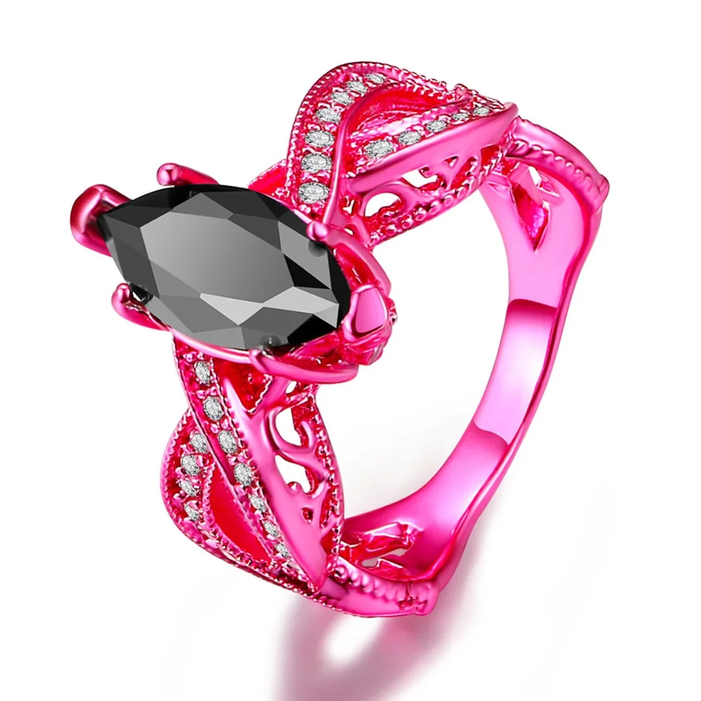 1 piece Black &amp 44 pieces White Zircon Prong Setting Pink Stainless Steel Ring | Украшения и аксессуары